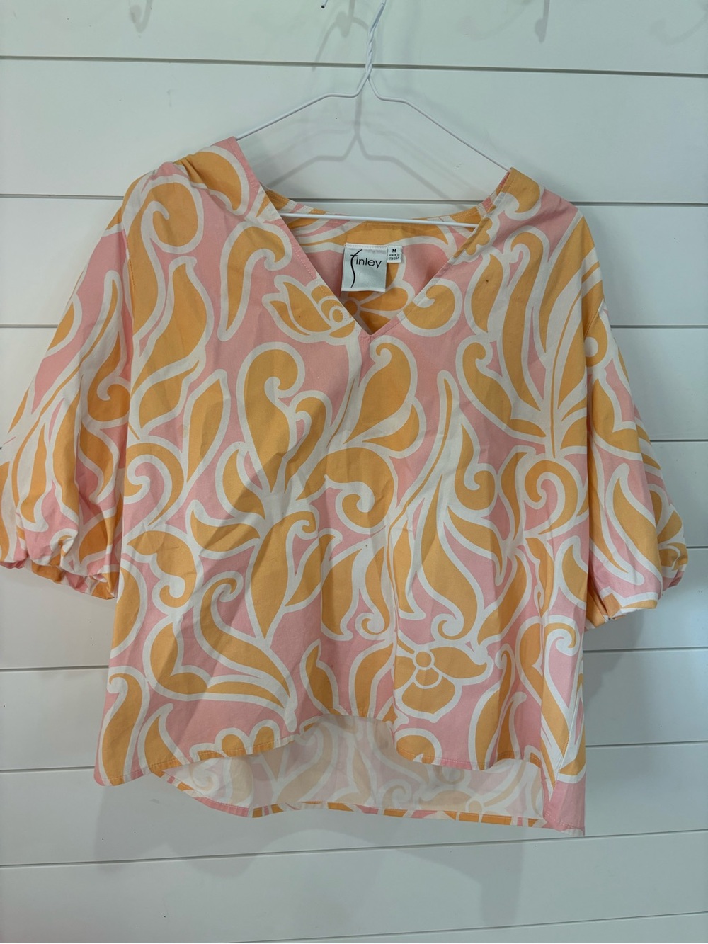 Finley Pink and Yellow Swirl V-Neck Blouse